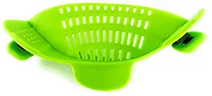 Clip-on Silicone Colander for Pasta, Vegetables and Fruits. Snap-On Strainer for Bowls, Pots and Pans. (Green)