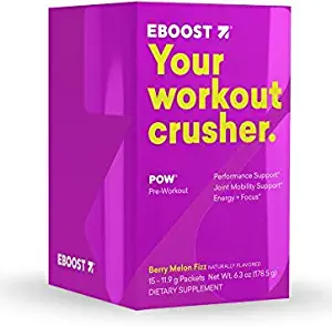 Eboost Natural Strength Gain Non-GMO Fat Burner | Energy Increasing No Chemical | Pow Pre-Workout Powder 15 Packets- Berry Melon Fizz (6.3 oz)