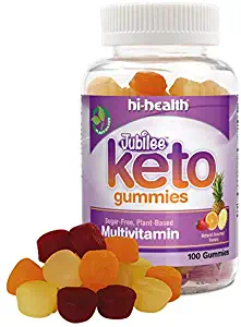 Jubilee Keto Sugar Free Gummy Multivitamin, Ketogenic Vitamin, Vitamin C, Vitamin D, Plant Based, Gluten-Free, Natural Delicious Fruit Flavors (100 Gummies)