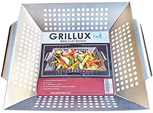 #1 BEST Vegetable Grill Basket - BBQ Accessories for Grilling Veggies, Fish, Meat, Kabob, or Pizza - Use as Wok, Pan, or Smoker - Quality Stainless Steel - Camping Cookware - Charcoal or Gas Grills OK