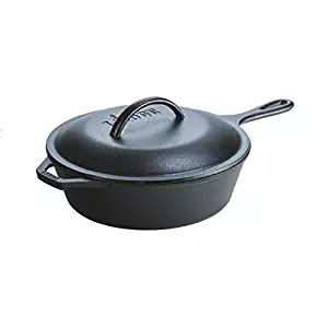 Lodge 3 Quart Cast Iron Deep Skillet with Lid. Covered Cast Iron Skillet for Deep Frying and and Bread Baking.