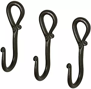 RTZEN Decorative Wall Hooks, 3 Handmade Wrought Iron Stylish Hangers for Coat, Hat, Jacket, Robe, Bath Towel | Mug Hooks | Black Rod Forged Scroll Hangers | Handcrafted Décor | Hang-All Easy Mount