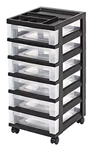 Office Depot Medium Plastic Storage Cart, 6 Drawers, 26 7/16in.H x 12 1/16in.W x 14 1/4in.D, Black, 116815