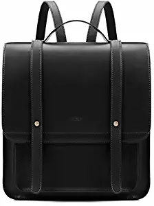 ECOSUSI Laptop Backpack Women Briefcase PU Leather Satchel Backpack for School Messenger Bag Fits up to 14 Inch Laptop with Small Purse, Black
