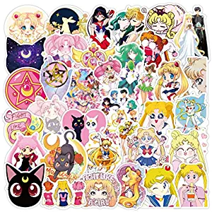 100 Pack Stickers of Anime Sailor Moon for Laptop Water Bottle Skateboard Computer Car Network DIY,Classic Japanese Anime Stickers Cute Cartoon Aesthetic Waterproof Vinyl Decal for Adults Girls Teens