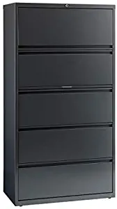 WorkPro 36"W Lateral 5-Drawer File Cabinet, Metal, Charcoal