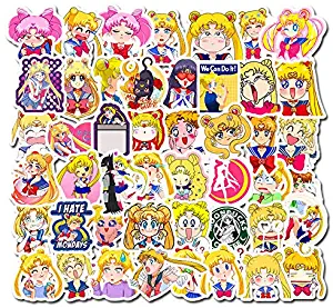 50 Packs Anime Sailor Moon Water Bottles Hydroflasks Laptop Phone Skateboard Computer Cute Beautiful Magic Girl Moon Hare Vinyl Sticker Waterproof Aesthetic Trendy Decals for Teens Boys Girls Adults