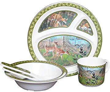 Wild Wings Children's 5-Piece Melamine Tableware Set Featuring Deer